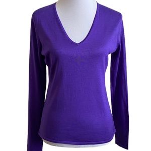 Ralph Lauren Black Label Indigo Silk & Cashmere Long Sleeve V Neck Top L